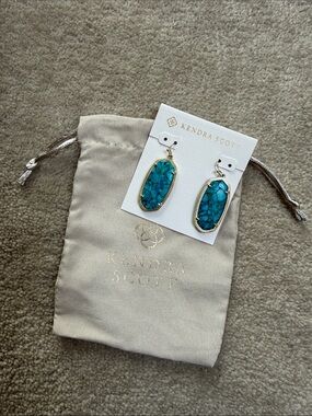 Kendra Scott Turquoise Elisa Drop Earrings with Gold Trim